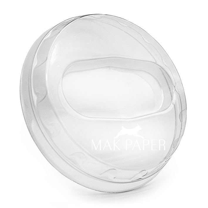 mak paper half dome pet lid with spoon insert Ø75mm pet transparent